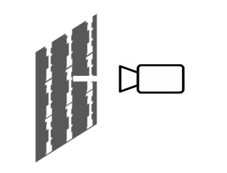 Illustration of a camera aimed through a T-OLED screen with a pixel structure that has vertical transparent gaps