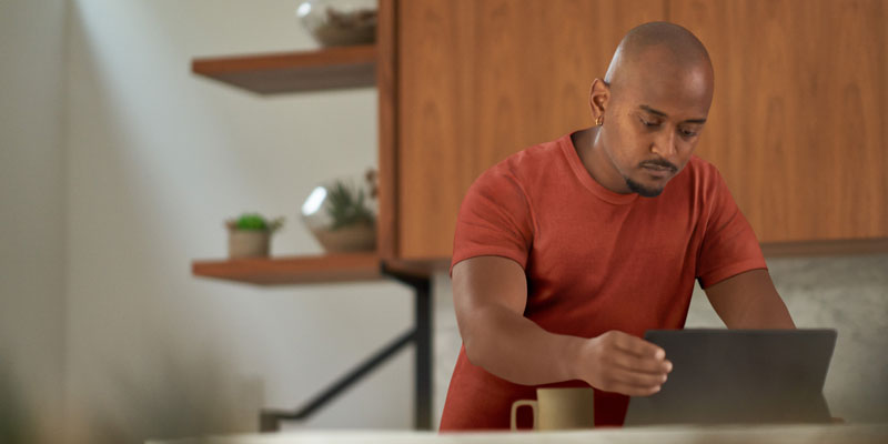 Man using a touchscreen device