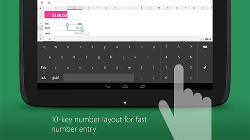 Illustration of app keyboard demonstrating fast number entry