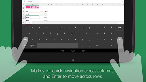 Tab key for quick navigation across columns and Enter to move across rows