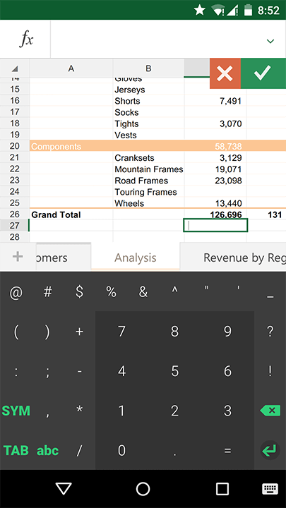 Screenshot of scientific keyboard interface