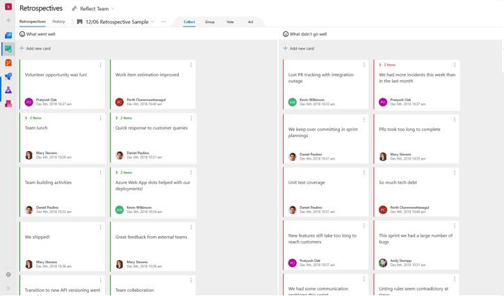 Team Retrospectives user interface image