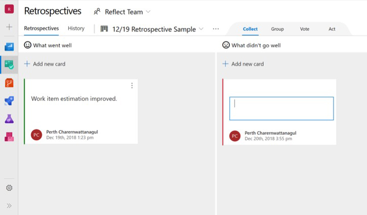 Team Retrospectives user interface image
