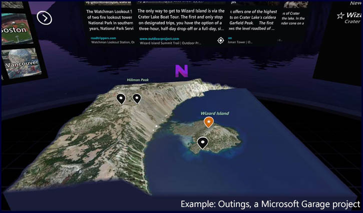 3D rendered map featuring content from Outings services.