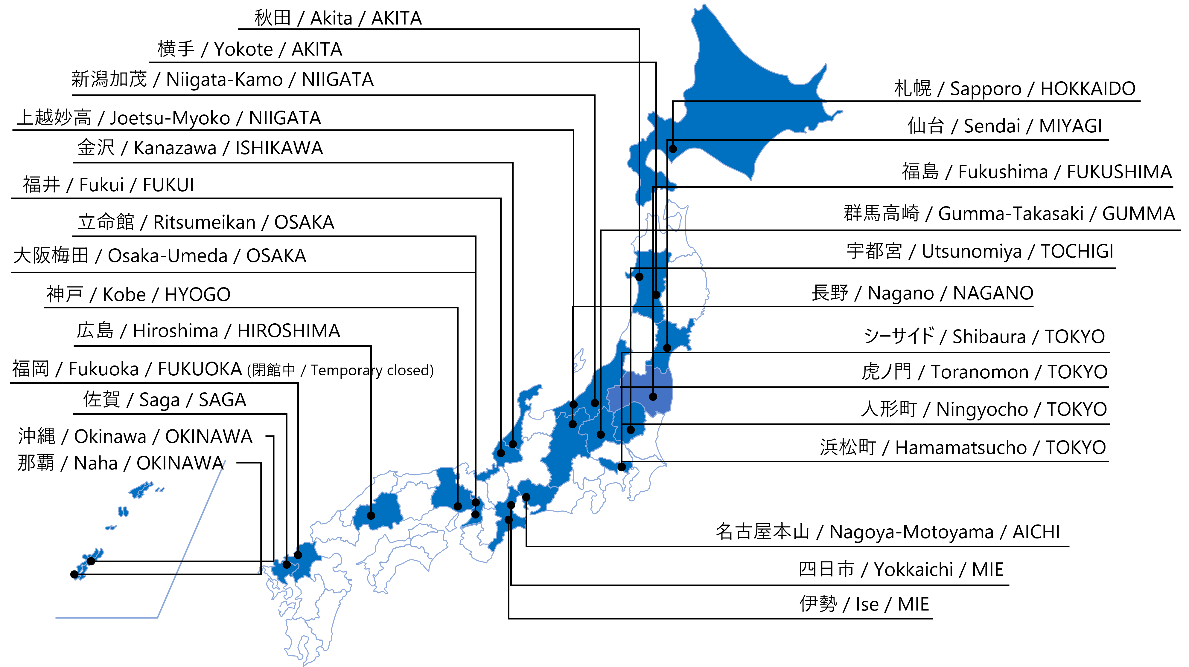 日本のマイクロソフト Azure 基地の施設を描いた地図