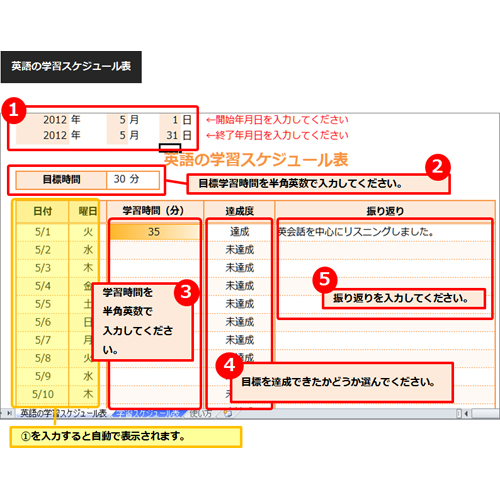 スケジュール表 (ひょう) (学習目標 がくしゅうもくひょう) 画像スライド-4