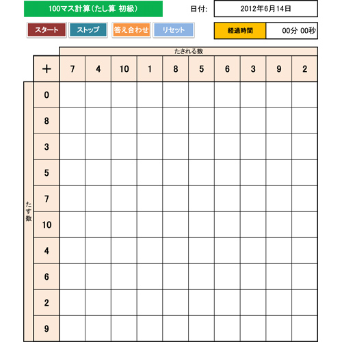 100 マス計算 (けいさん) (初級 しょきゅう) 画像スライド-1