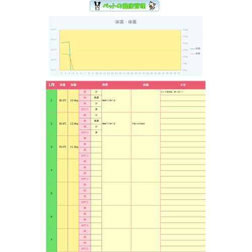 ペットの健康管理表 画像スライド-1