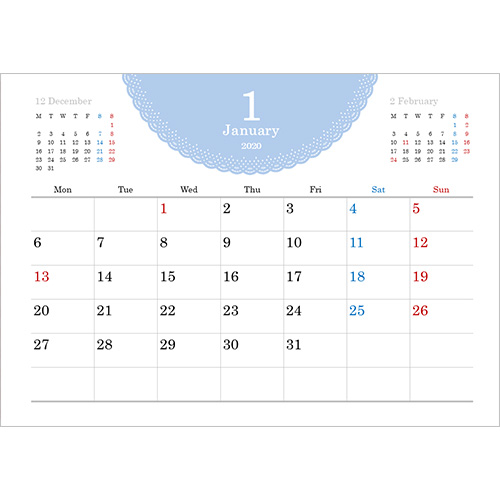 2025 年度カレンダー (A4 サイズ・ヨコ・1 か月・シンプル レース) 画像スライド-1