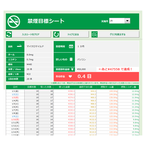 禁煙目標シート (タッチ対応) 画像スライド-2