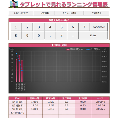 自己管理表 (ランニング) (タッチ対応) 画像スライド-1